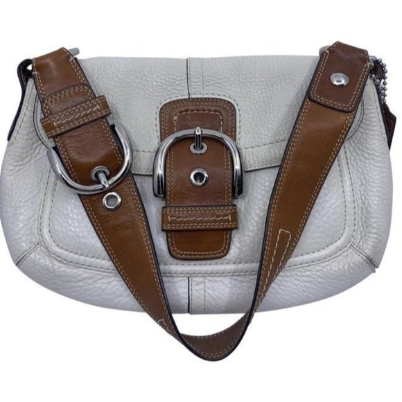 Coach Handbags - coach medium bag handbag white brown leather shoul